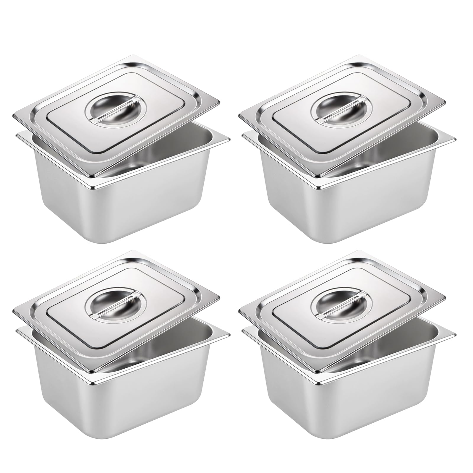 Juego de 4 recipientes gastronorm de acero inoxidable con tapa, para empanar, rectangular, recipiente GN para la cocina, apilable, recipiente para empanar, recipiente GN 1/6, recipiente 17,5 x 16,5 x
