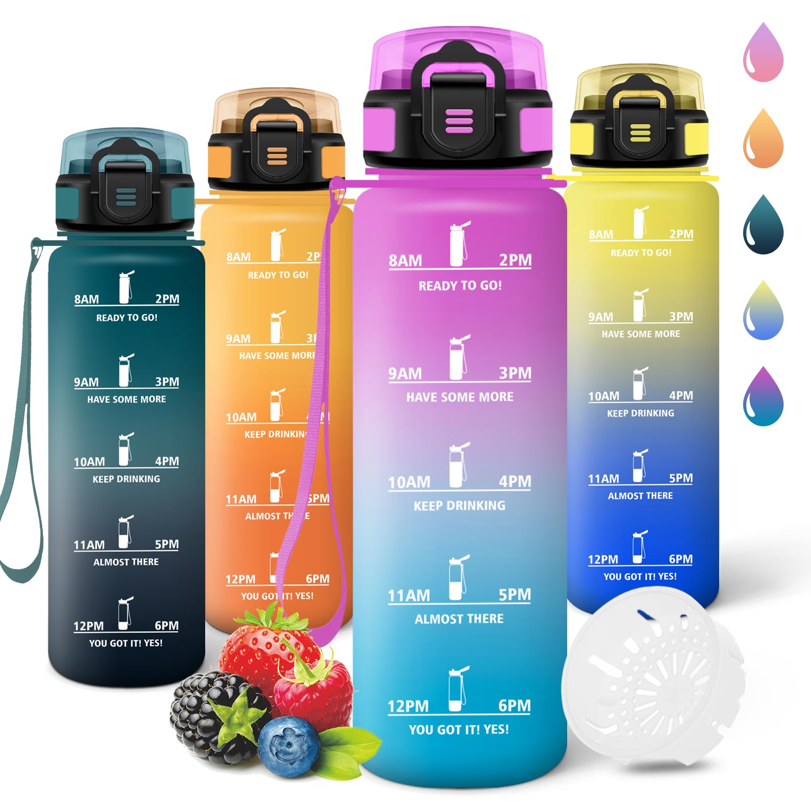 Motswedi Borraccia 1 litro,Riutilizzabile, Borraccia Motivazionale, a Prova di Perdite, Bottiglia Acqua, Senza BPA, Borracce, per Sport, Ufficio, Ciclismo, Palestra, Rosa&Ciano