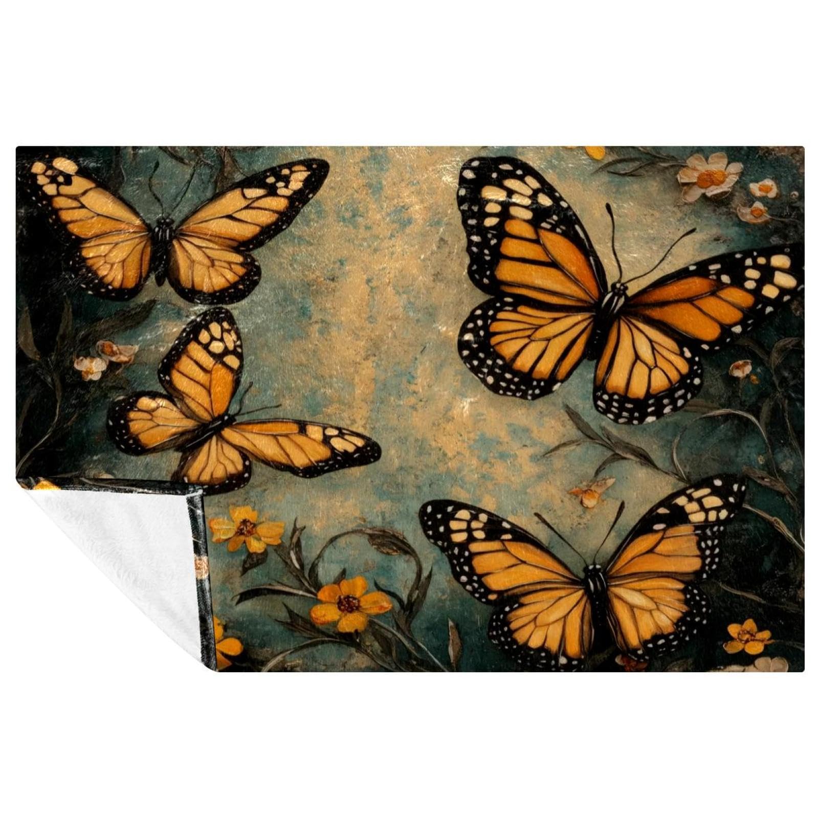 Couverture douce chaude lit canapé pique-nique camping plage motif papillon 150x100cm