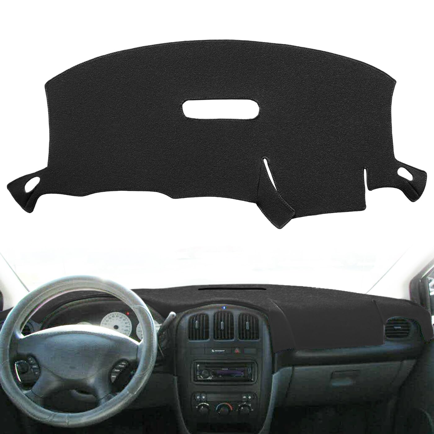 Yiz Dash Cover Mat Custom Fit for Dodge Caravan/Grand Caravan/Chrysler Town Country/Voyager/Grand Voyager Without Raised Display w/o Sensor and Speaker,Dashboard Cover Pad Carpet (Black) J128