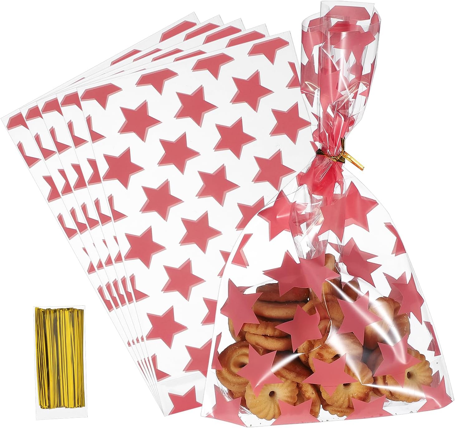 PATIKIL Cookie Treat Bags, 5" x 8" 100 Pcs Clear Self Sealing Bags OPP Bakery Packaging for Biscuits Chocolates Candies Party Favors Weddings, Pink
