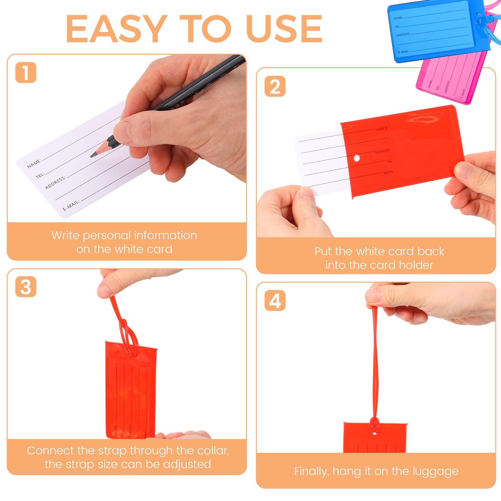PVC Kofferanhänger, wasserdicht und flexibel, Gepäckanhänger für Reisen, Koffer, Rucksack und Reisetasche, mehrfarbiges Set(Farbe,100pcs)