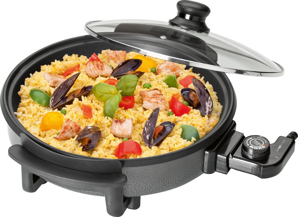 Clatronic PP 3401 - Sartén eléctrica con tapa de cristal, diámetro 32 cm, 1500 W, color negro