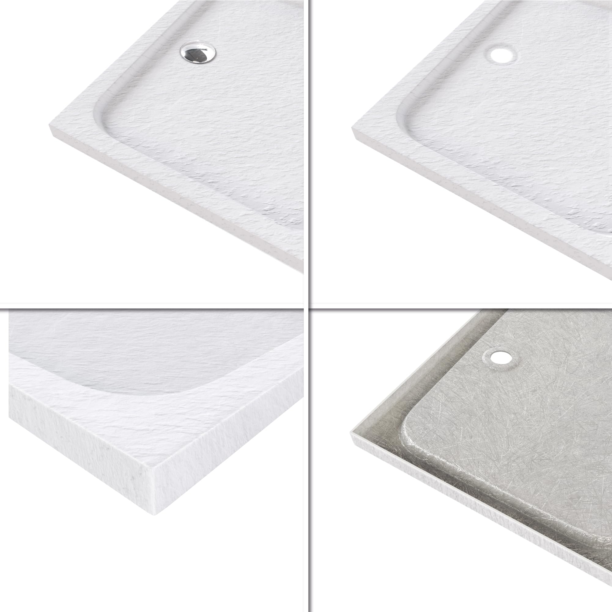 Plato de Ducha Acrílico 100x120 cm Blanco| Textura Pizarra Antideslizante | Extraplano 5 cm | – Incluye válvula y rejilla | Moments of Glass