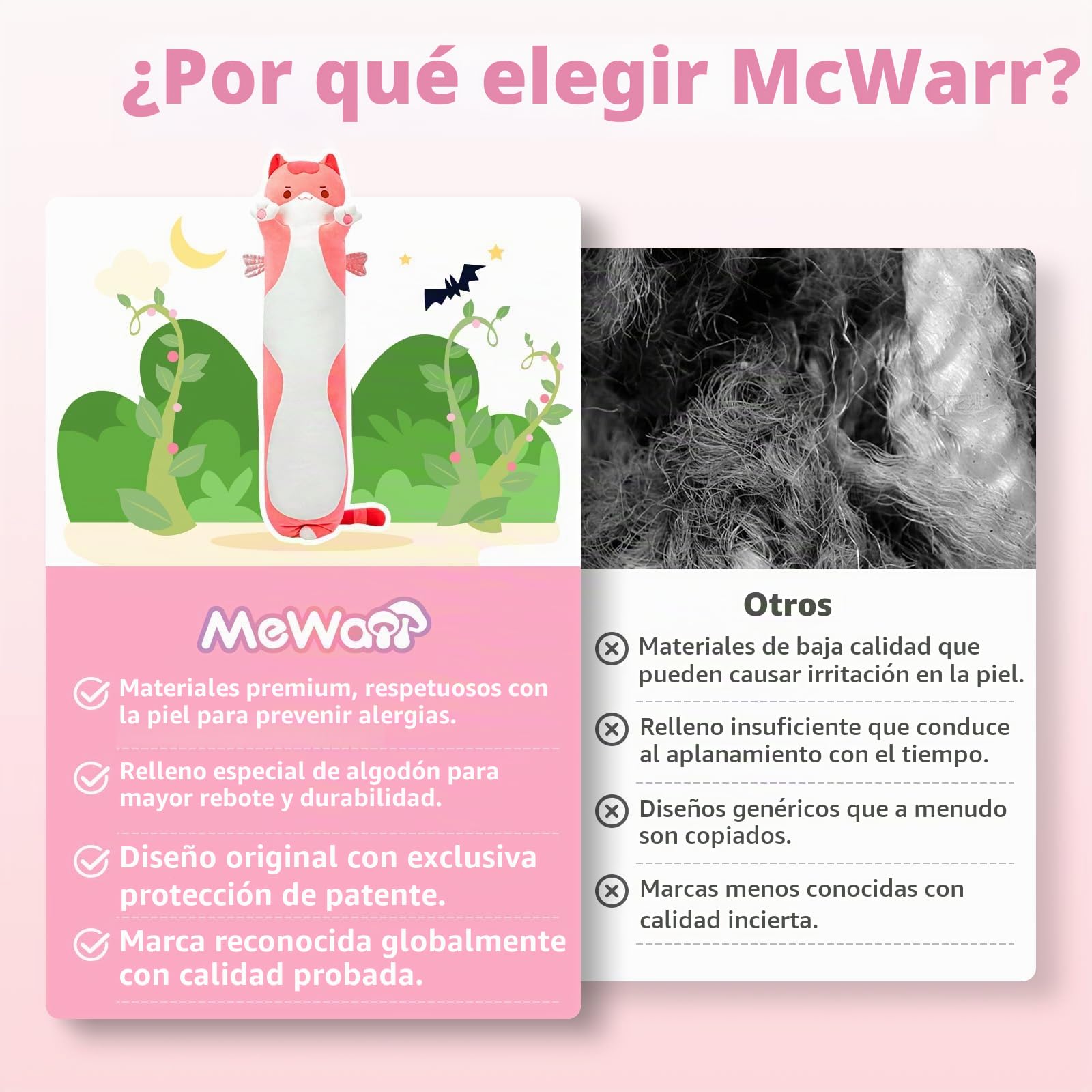 Mewaii - Cojín de Peluche para niño y niña, Animales, Juguete Kawaii Mullido, cómodo, Almohada de Peluche para Adolescentes, Regalo (110 cm, Gato Rosa)