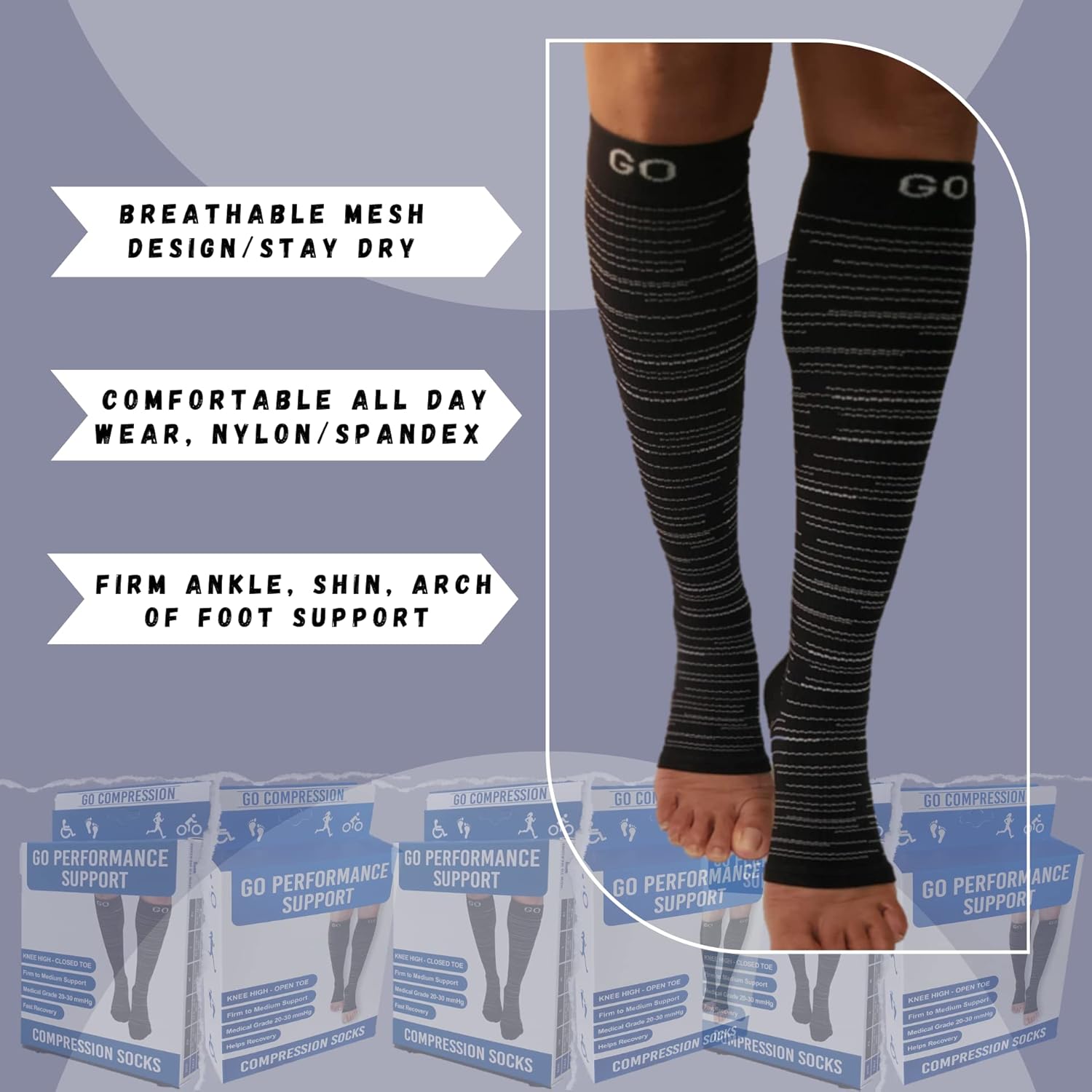 Socks For Women Open Toe 20-30 mmHG Knee High Graduated Compression Toeless Compression Stockings Women & Men - Image 3