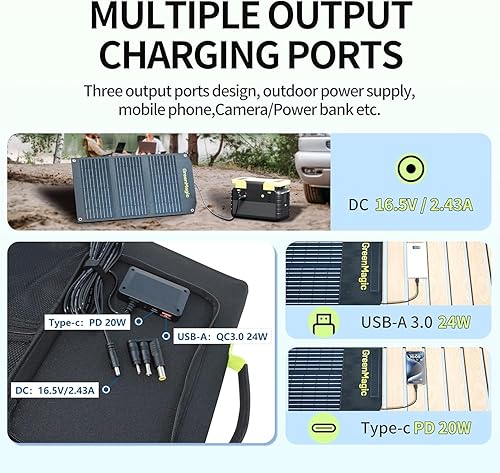 Miniatura 6 de Greenmagic Cargador de batería solar portátil de 40 vatios, ideal para baterías de energía, centrales eléctricas, relojes inteligentes, teléfonos,