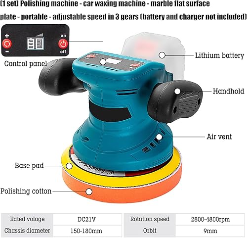 Miniatura 6 de 3-Speed Electric Car Wax Polisher Marble Buffing Tool with Lightweight Ergonomic ABS Handle Polishing Machine for Car
