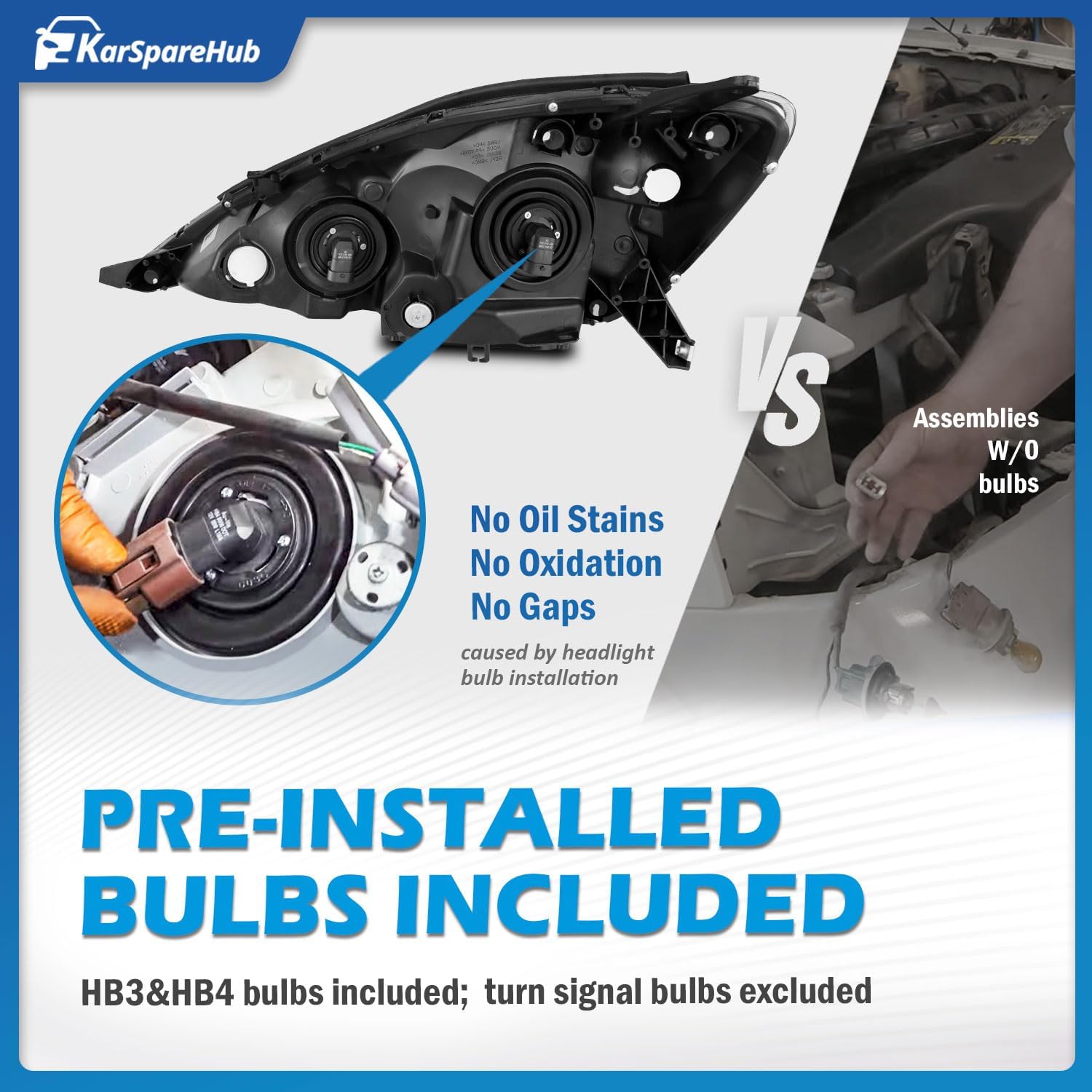 Headlights Assembly With Bulbs for 2006-2010 Toyota Sienna CE LE XLE Headlamp Replacement Chrome Housing Amber Reflector Driver & Passenger Side