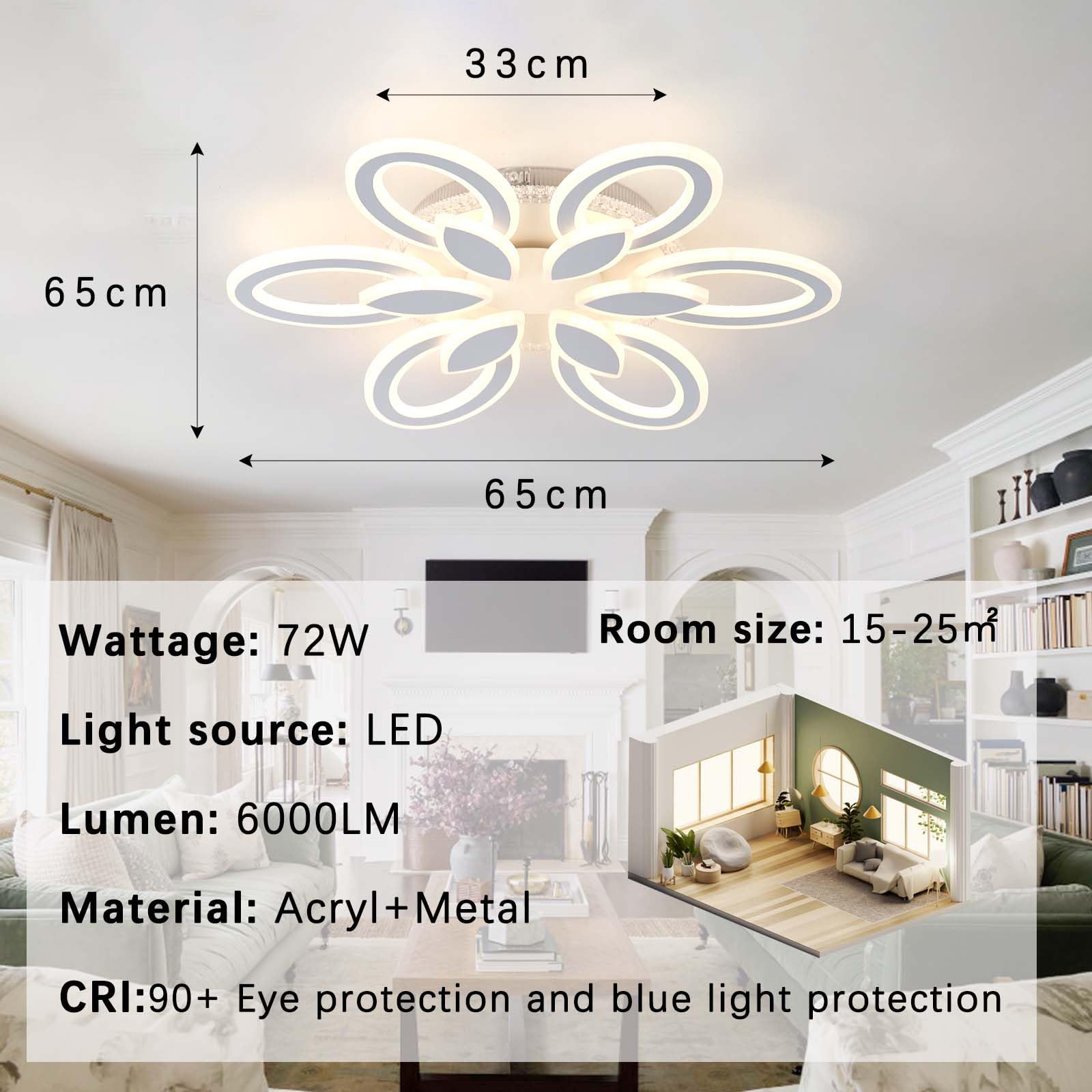 Dimmerabile per Lampadario Soggiorno con Telecomando APP, Plafoniera LED Soffitto RGB con Altoparlanti,Nuovo Modello Lampa ad Alto CRI con Memoria,per Camere da Letto e Studi-White||APP