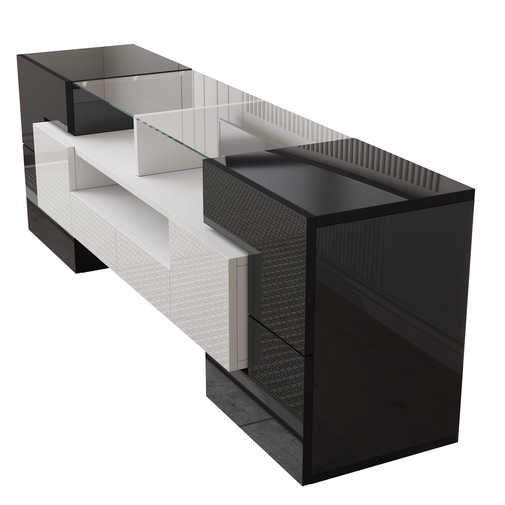 Mueble para TV de Salón con Iluminación LED - 145 x 51 x 30 cm - Blanco + Negro