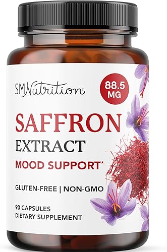 Suplementos de azafrán de 88.5 mg Suministro de 3 meses Cápsulas de extracto de azafrán puro para el estado de ánimo, la concentración, la salud