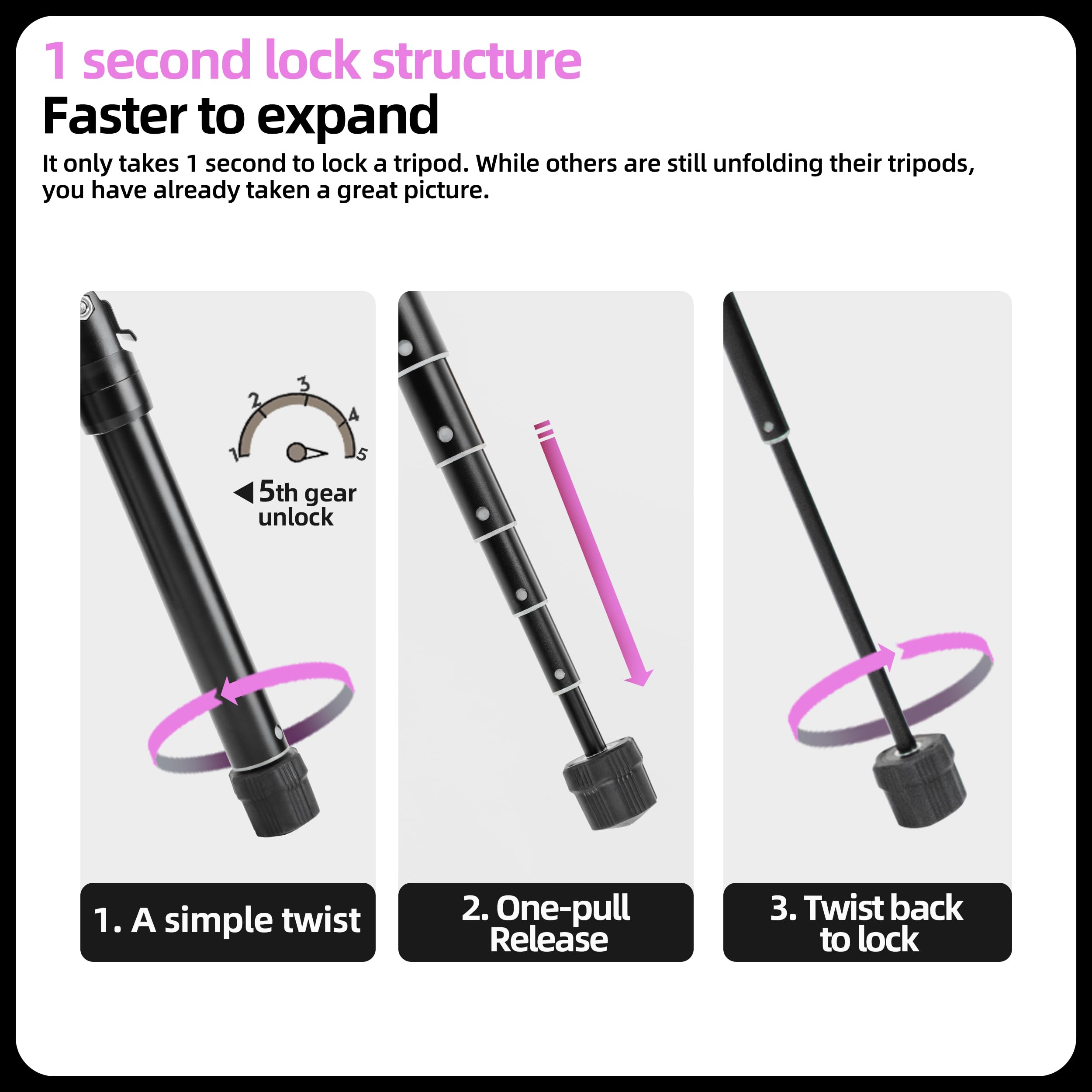 Fotopro Mini-Stativ, 147,3 cm, leicht, kompakt, Reisestativ mit 360-Grad-Kugelkopf-Handyhalterung, abnehmbarer Selfie-Stick, Kamera-Handy, maximale Traglast bis zu 4 kg, FY-830 (Schwarz + Orange)