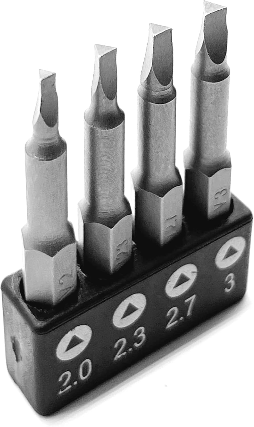 Triangle Drive Screwdriver Insert Bit Set in 4 Different Sizes, Durable CR-V Steel, 2.0 2.3 2.7 3.0 Sizes, 2" Long Shank with Standard 1/4" Hex Drive