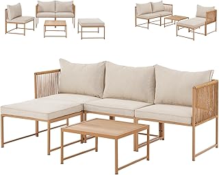 SVITA Detroit Gartenmöbel Set Polyrattan Lounge Modular Ecksofa Chaiselongue Tisch Flexibel als 3 Sitzer oder Sessel 2 Sitzer Inklusive Kissen Beige
