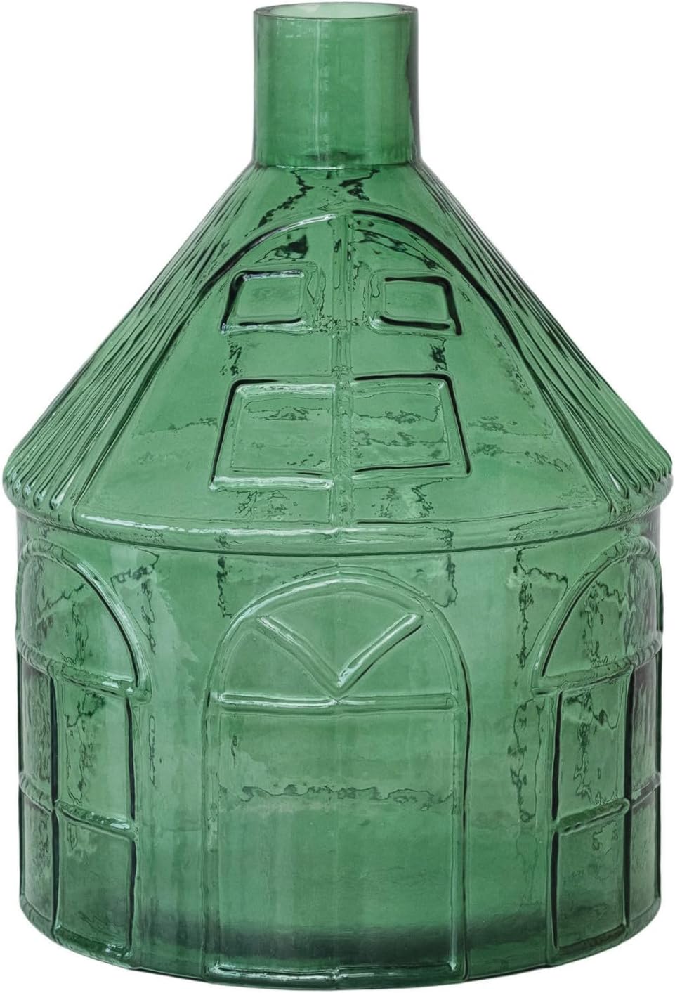 Creative Co-Op Glass House-Shaped Vase, Green