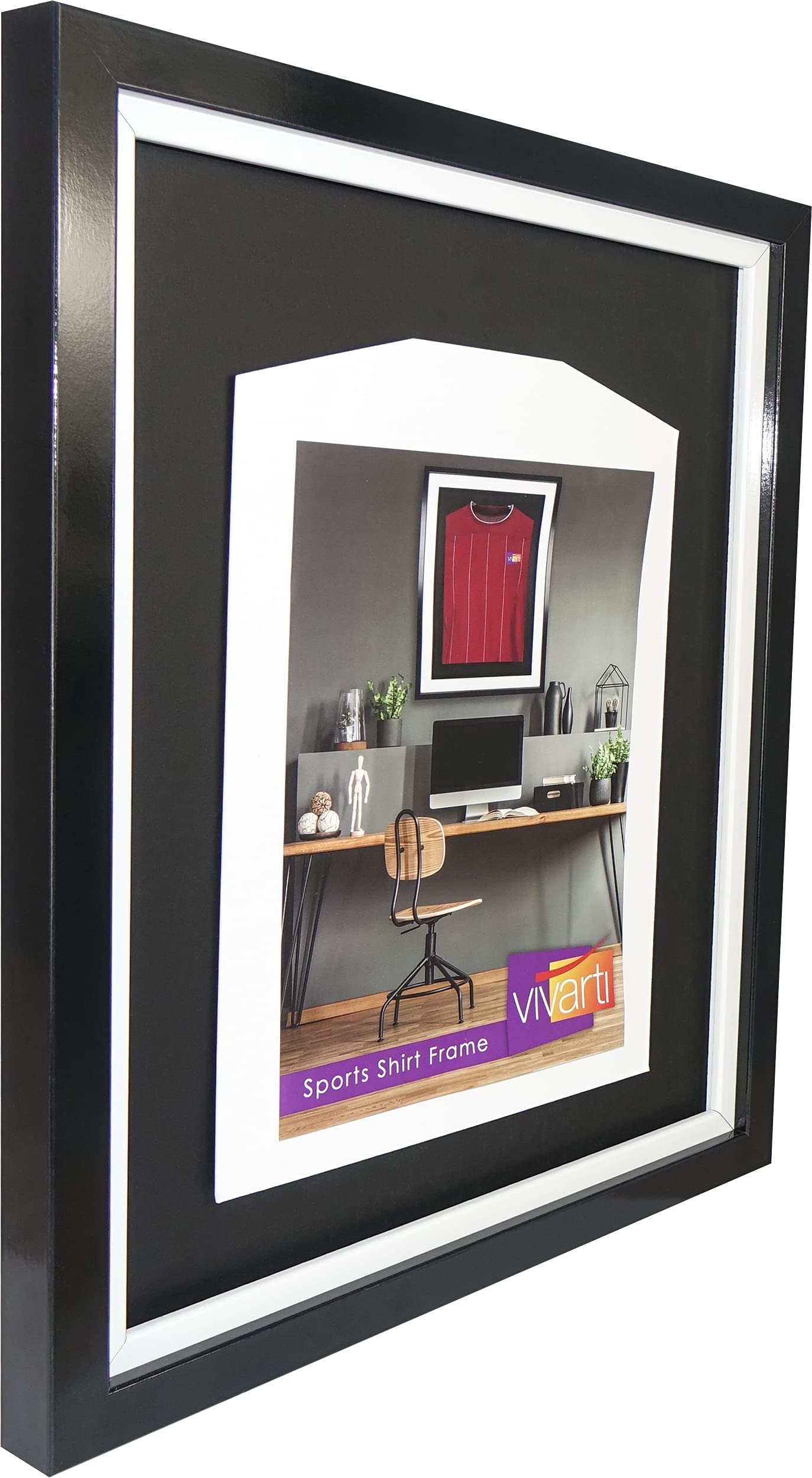 Vivarti DIY - Marco de exhibición para camisa deportiva (40 x 50 cm), color negro brillante, marco interior blanco, tarjeta trasera negra