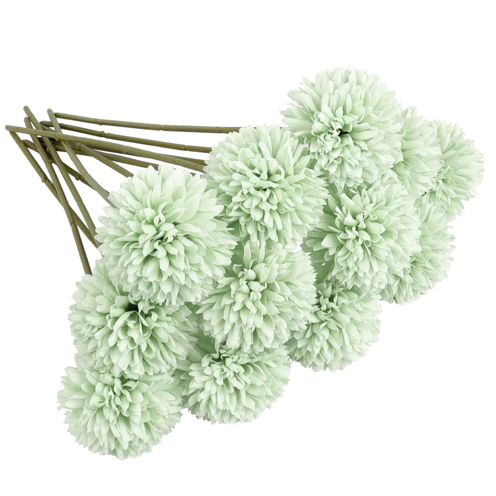 Aoleytech 12pcs Artificial Chrysanthemum Balls, Artificial Hydrangea Bouquet, Silk Fake Chrysanthemum Plants for Indoor, Outdoor, Garden, Flower Arrangement, Home Decor - (Green)