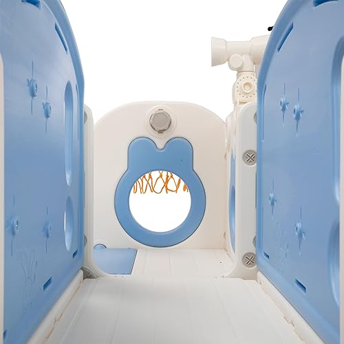 Miniatura 6 de Juego de tobogán y escalador 8 en 1 para niños pequeños, parque infantil con escaleras, túnel, telescopio, almacenamiento, aro de baloncesto y