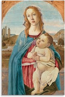 Renaissance Painting Print Sandro Botticelli's Virgin And Child (1485) - Religious Wall Art with Madonna And Infant Jesus Picture Print Canvas Wall Paint Arts Decor Modern Home Artworks Gift Idea Unfr