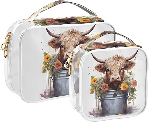 Cow Flowers Clear Toiletry Bag for Traveling,2 Pack Makeup Cosmetic Bag with Zipper,Travel Bag for Toiletries,Travel Essentials 21214495