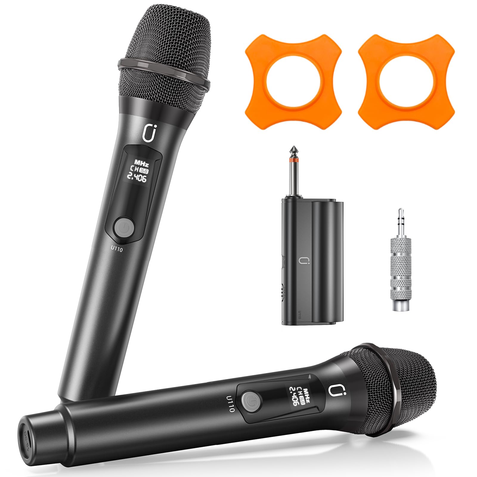 Photo 1 of *** MISSING RECEIVER Wireless Microphones, Two Rechargeable Bluetooth 5.3 Microphones for Karaoke Singing, Rechargeable Dynamic Mic System with Receiver for Church, Party, Meeting, Speech, PA System, Plug and Play (Gray)