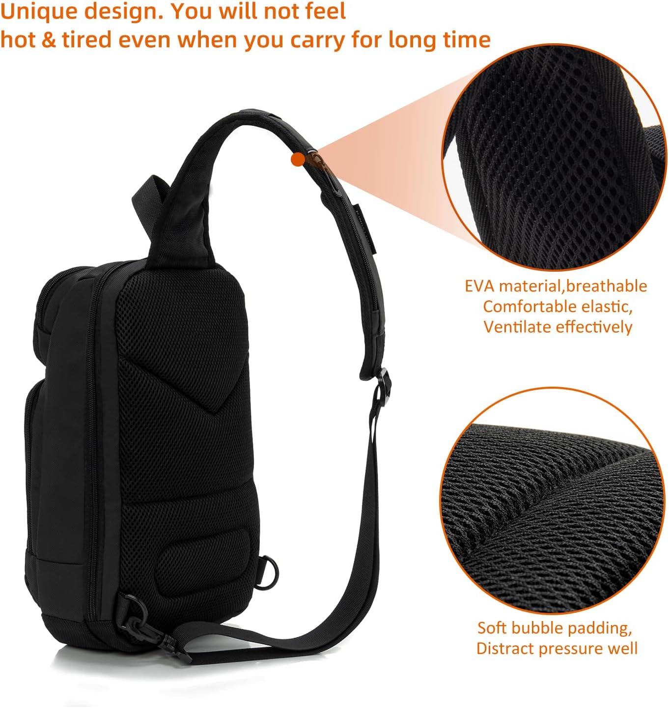 KINGSLONG 14-16 inch Sling Bag for Men,Black Crossbody Bag with USB Charging Port Fits 10.2inch iPad, Casual Daypack - Image 5