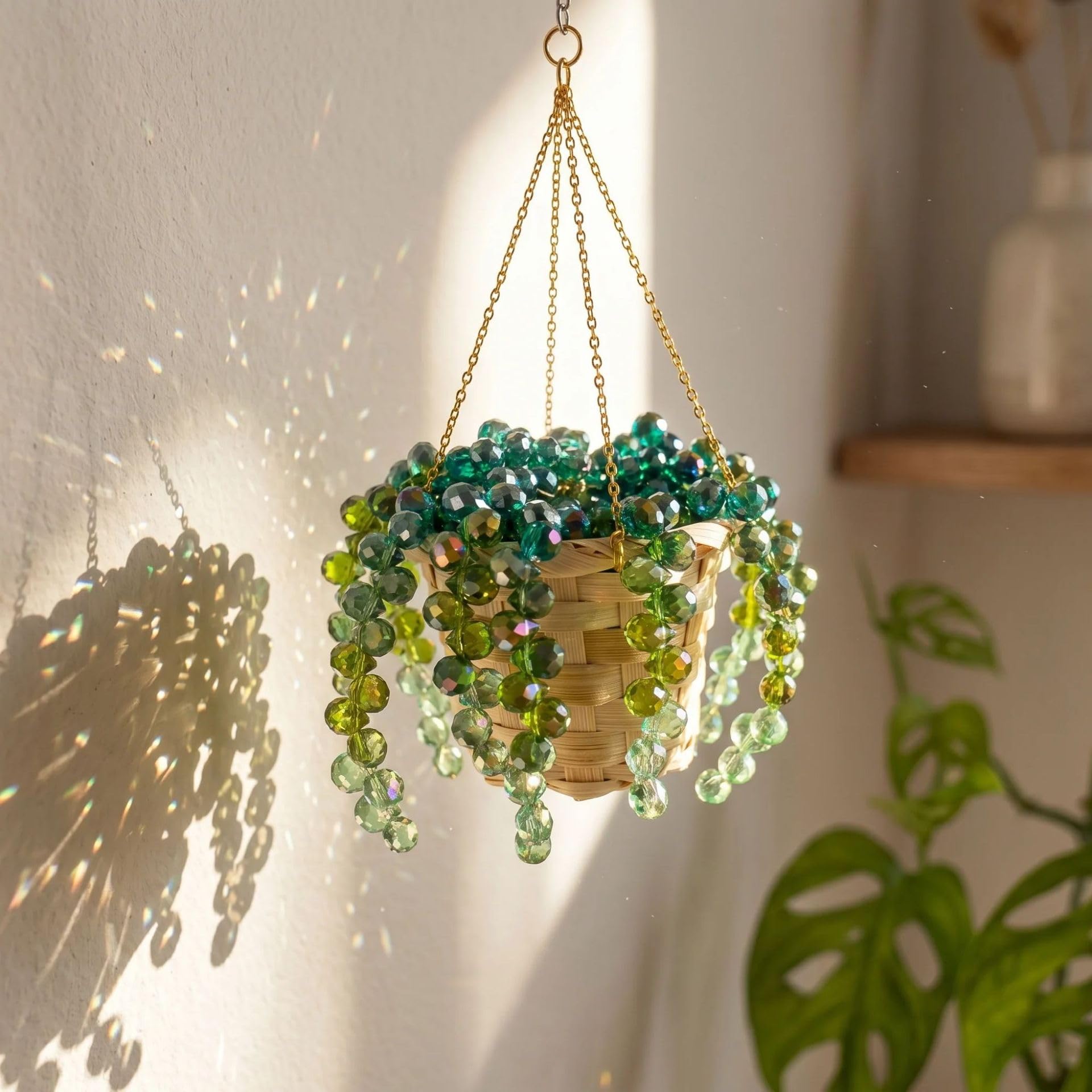 DIY Suncatcher Kit with Beaded Succulent Car Charm, Crystal Hanging Plant Ornament,Glass Bead Window Hanging Craft Kit for Jewelry Making Beaded Plants (2 x set)