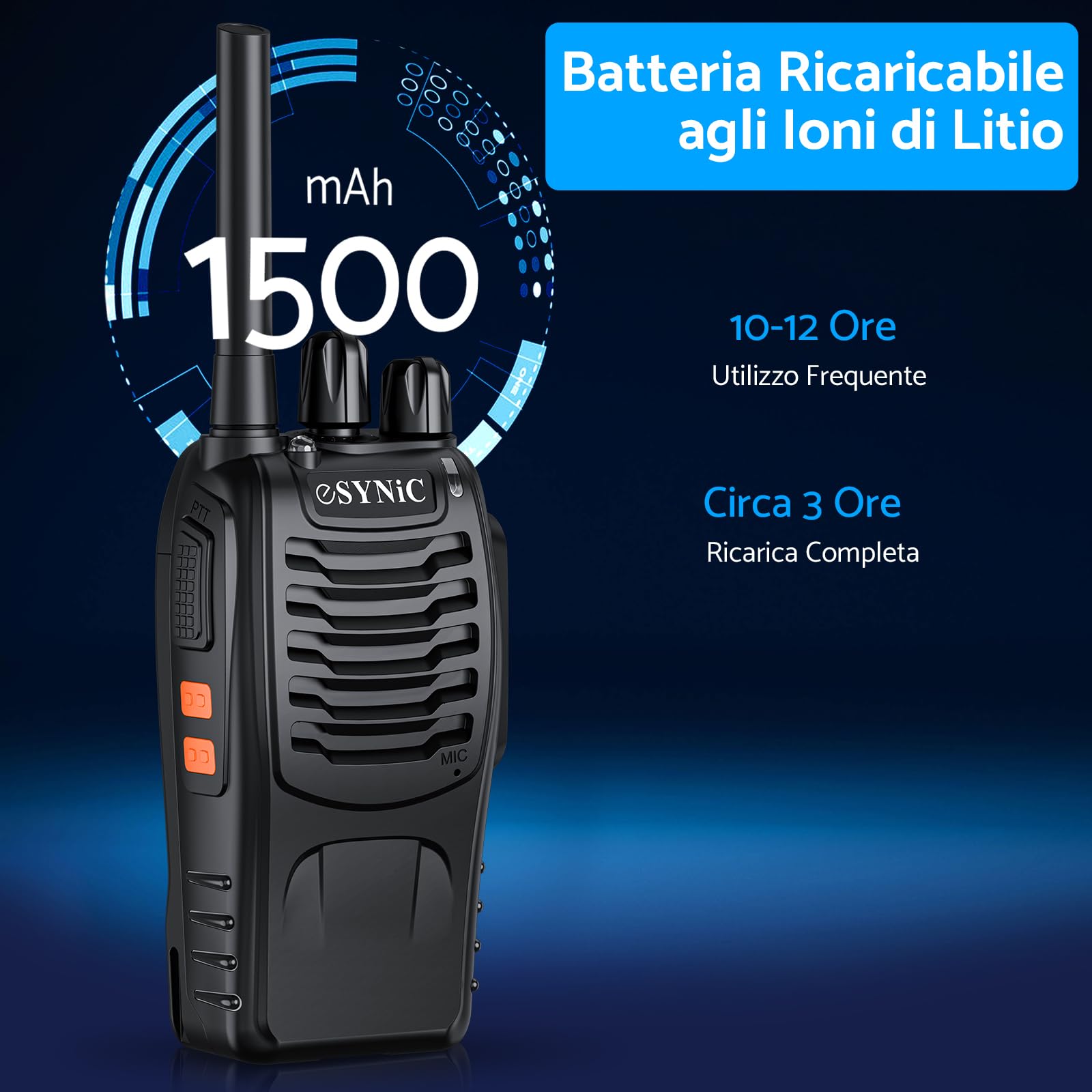 ESYNiC 6 Pezzi Walkie Talkie Radio USB Ricaricabile PMR 446MHz VOX Ricetrasmittente Portatile 16 Canali Singola Banda Walkie-Talkie Professionali con Cavo Auricolari Funzione Torcia Elettrica