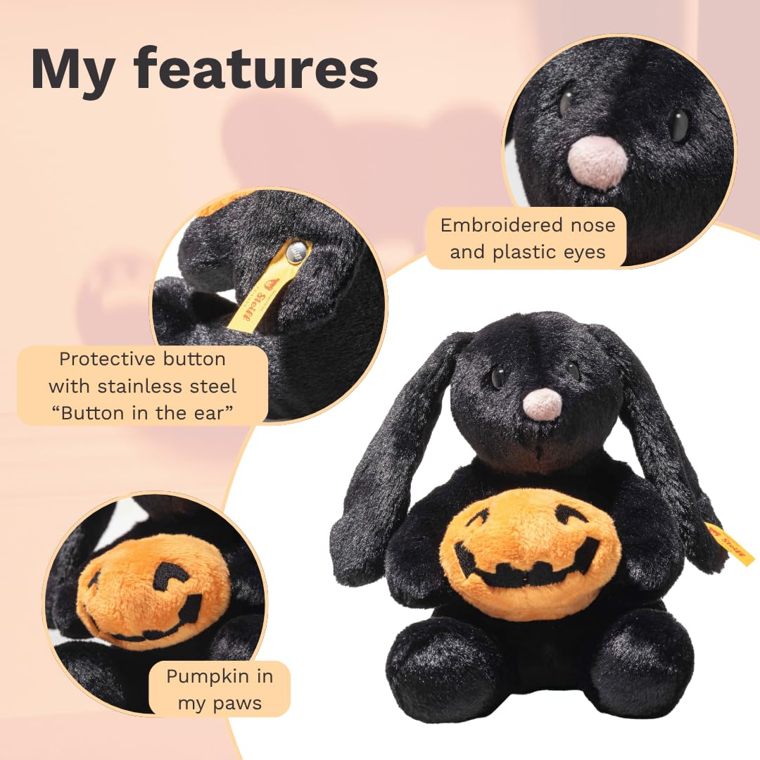 Steiff cuddly animal Mr. Spice Hoppie Bunny, cute stuffed animal, children, boys & girls, Friends, plush toy 16 cm, black, 081132 - Image 3