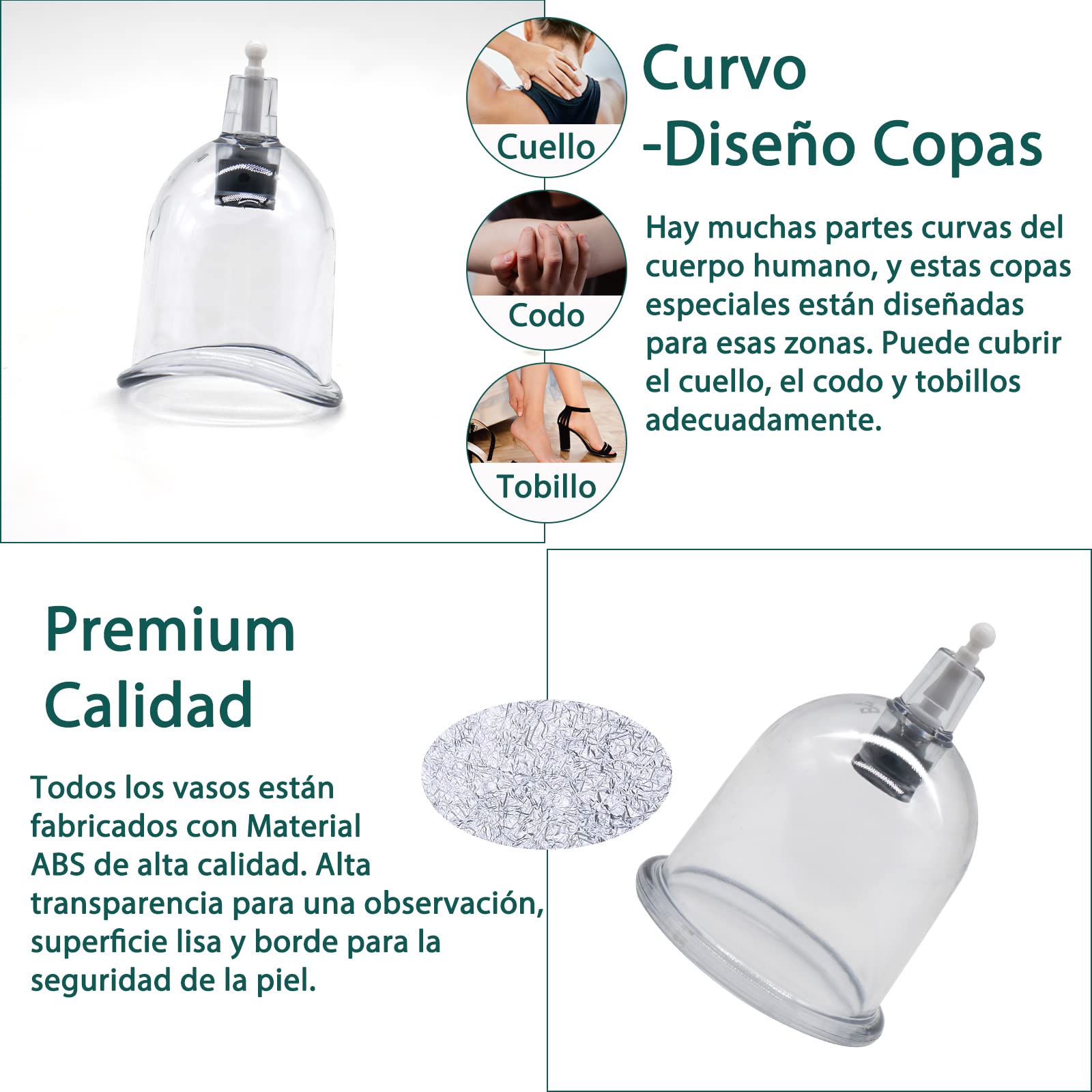Kit de Ventosas Fisioterapia con Bomba de Vacío, Ventosas Anticelulitica Masaje para Vacumterapia (18 piezas), para Celulitis Faciales y Cuerpo, con Instrucciones, Cupping Set