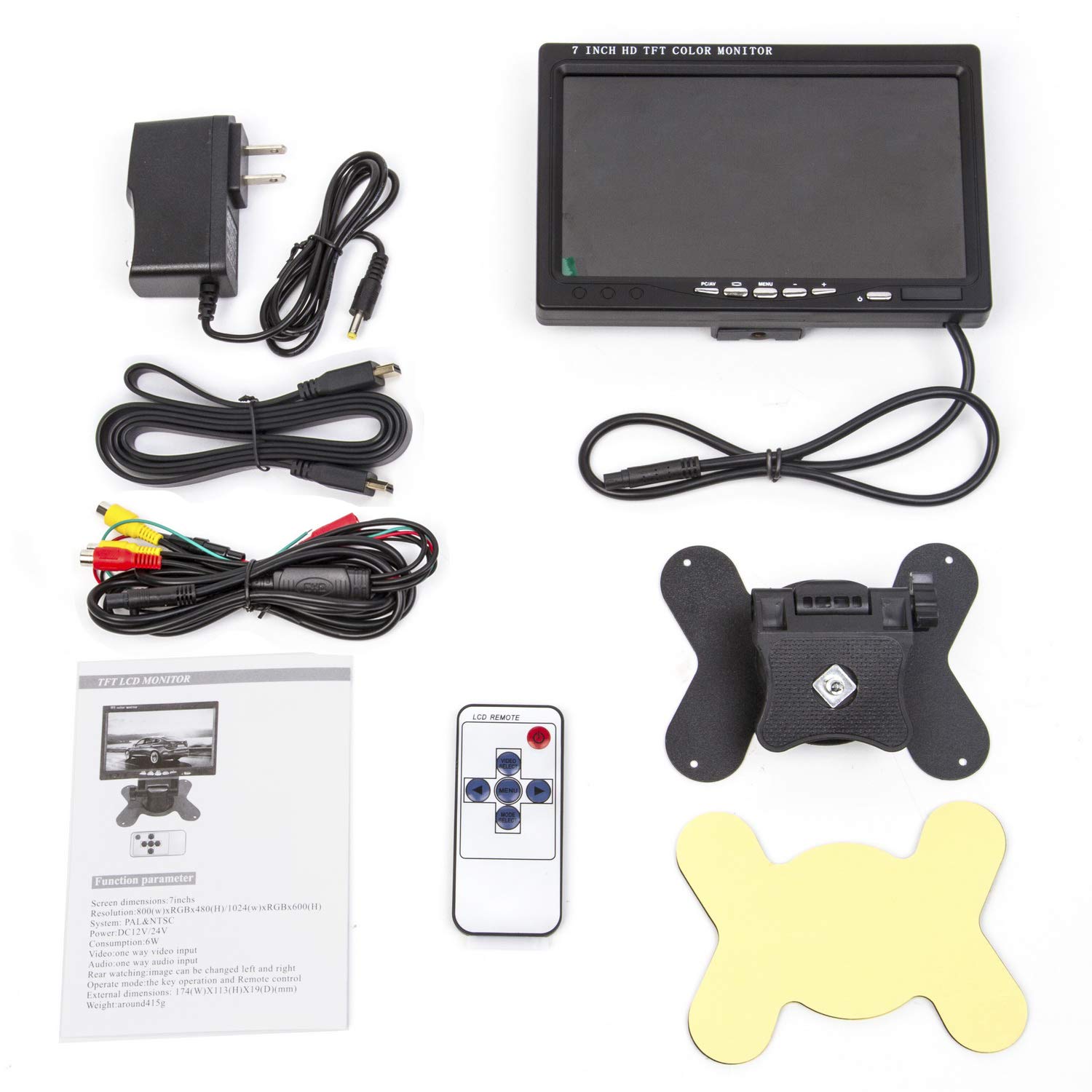 Monitor de 7 pulgadas HDMI - 1024x600 HD TFT Pantalla LCD AV VGA entrada Altavoz incorporado para Raspberry Pi 3 Modelo B+3B CCTV PC DVR Car 7