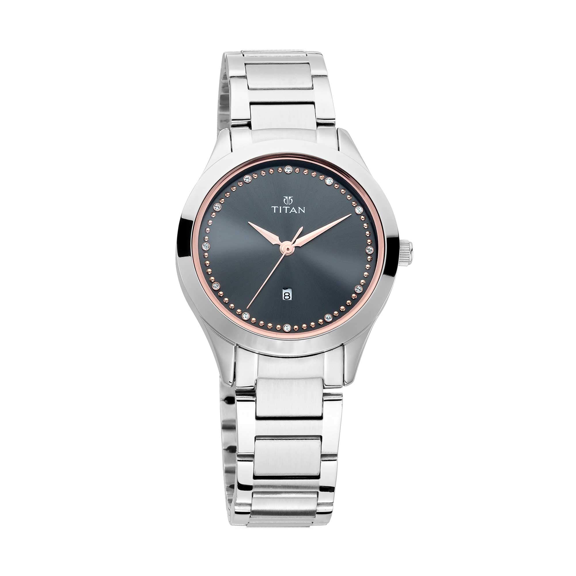 Titan Sparkle Anthracite Dial Analog with Date Stainless Steel Strap Watch for Women-NS2570SM07 (B07JNB9GH9) Amazon Price History, Amazon Price Tracker
