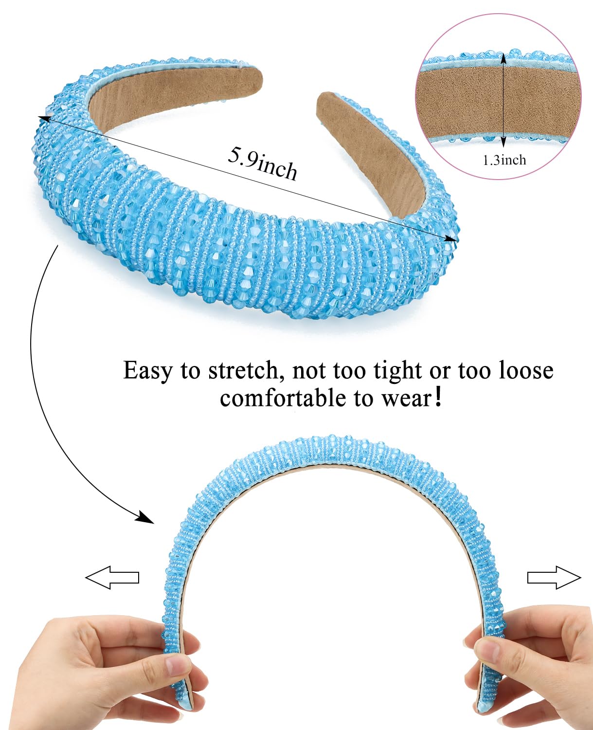 Amazon.com : Wecoe Blue Rhinestone Headband Women Fashion  display picture 2