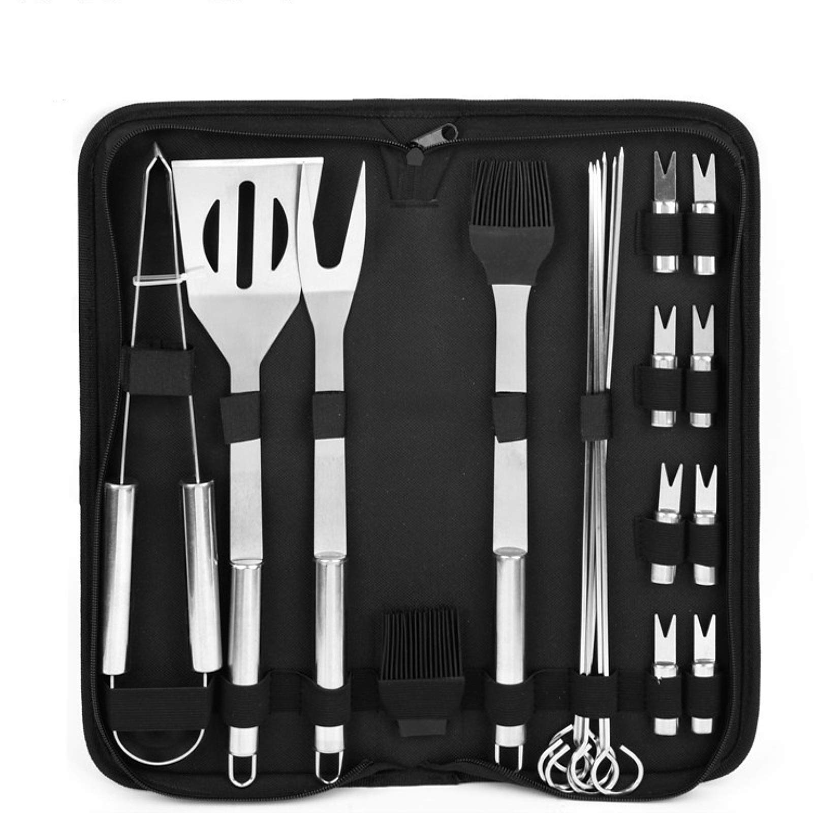 PanduoBBQ Grill Tools Kit 20pcs BBQ Grill Tools Kit With Storage Bag Outdoor Barbecue Grilling Utensils Barbecue Accessories Set (Color : Silver, Size : 20pcs)