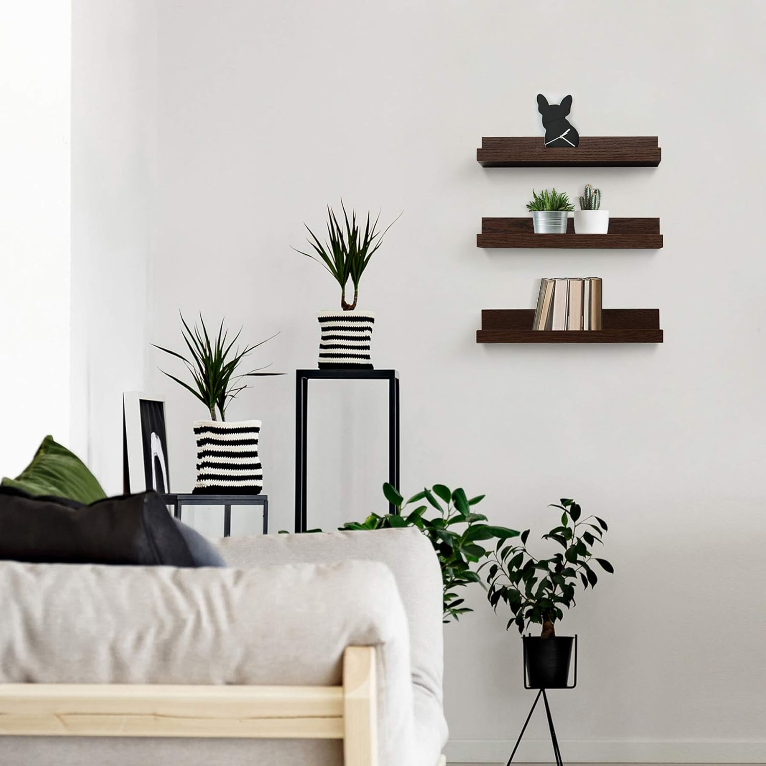 Americanflat Picture Ledge Shelf Set of 3 - Floating Shelves with Lip for Picture Display - Mahogany