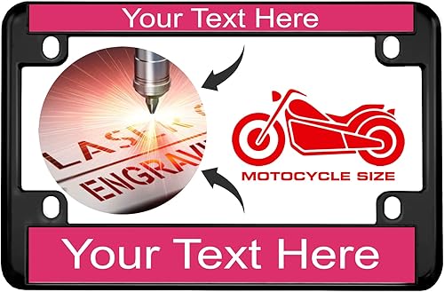 Vista 54 de Marco de matrícula personalizado de metal negro (Zinc) grabado con láser, tamaño estándar con diseño de texto personalizado, texto acero/negro