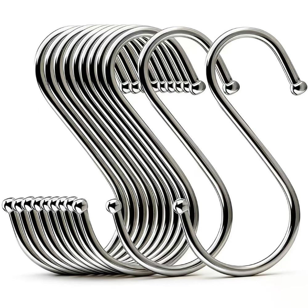 Photo 1 of LOYMR 10 Pcs Heavy Duty 4.7 Inches Extra Large S Shape Hooks Heavy-Duty Metal Hanging Hooks Apply Kitchenware Bathroom Utensils Plants Towels Gardening Multiple uses Tools (Silver)