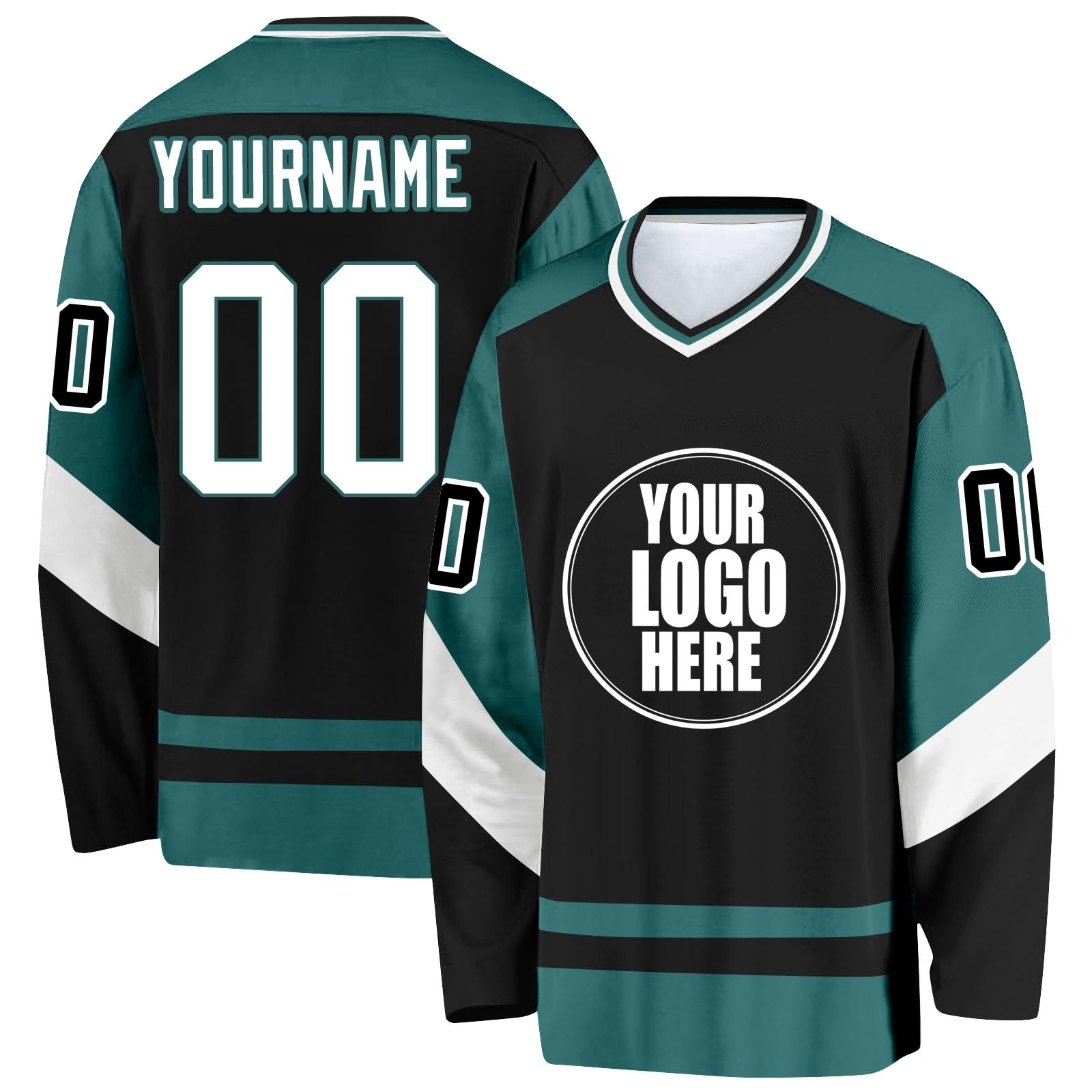 Personalisiertes Eishockey-Trikot für Jungen mit Langen Ärmeln – Individuelles Hockey-Jersey mit personalisierter Nummer, Name und Teamname – Sportliches Langarm-Shirt für Familien und Jugendliche