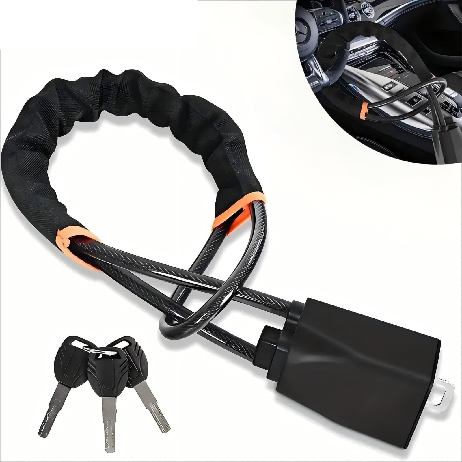 Cierre del cinturón de Seguridad del Volante con, Hebillas for cinturón de Seguridad con Bloqueo del Volante Coche, 3 Llaves, camión, SUV, Furgoneta, RV, Multicolor(Red)