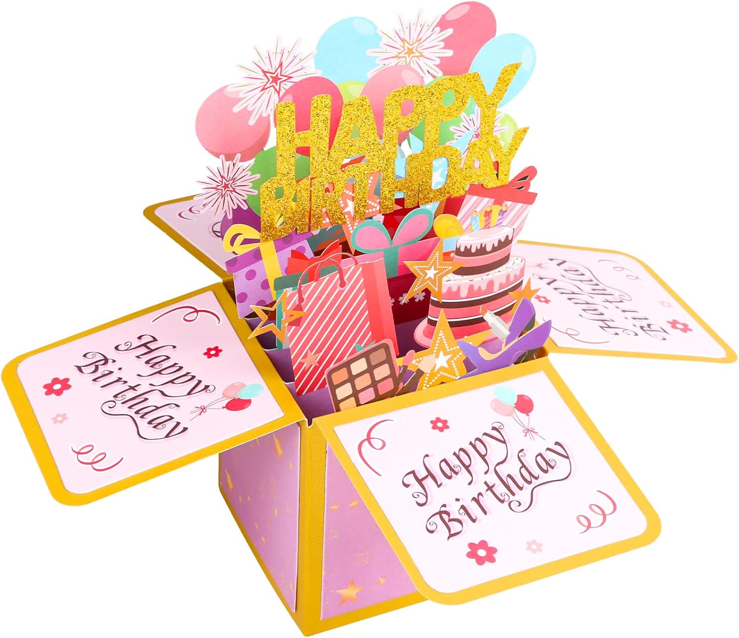 STEFORD Happy Birthday Pop Up Card, Sweet 3D Birthday Gift Box with Envelope for Adults and Kids Unique Handmade Foldable Greeting Cards Special Gifts for Daughter Son Mom Dad Friend