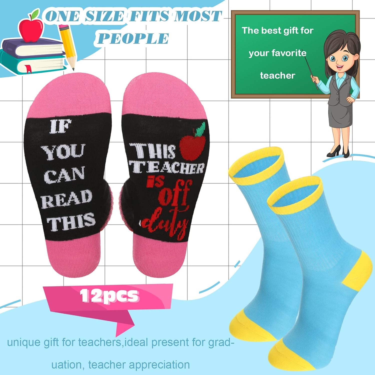 Crowye 12 Pairs Women Teacher Funny Crew Socks for Nurse Novelty Cotton Socks Appreciation Gift - Image 3