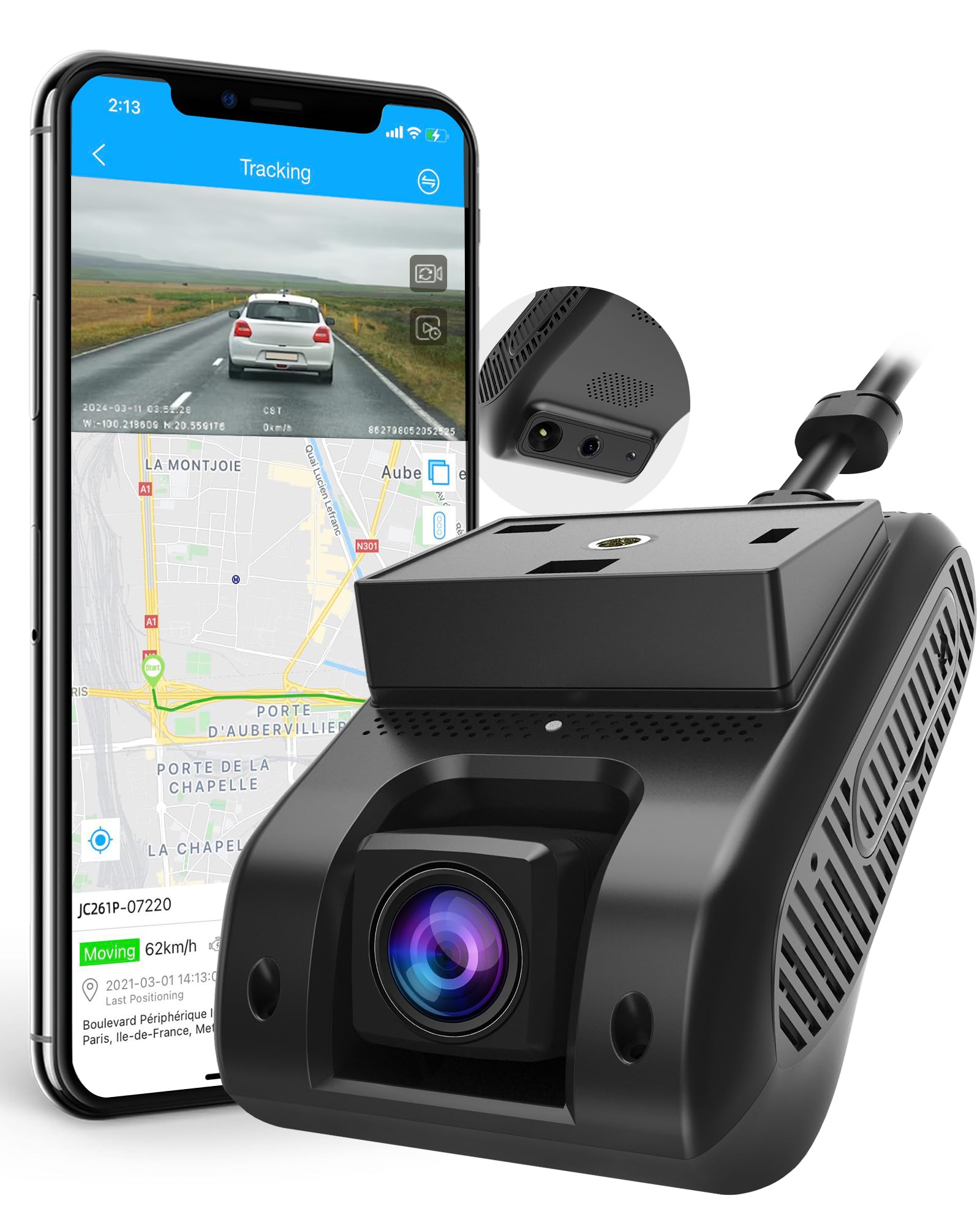 Range Tour Dashcam Anteriore 1080P FHD Con Scheda SD 64GB – IPS 3″, 170° Grandangolo, Visione Notturna E Loop