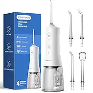 Operan Water Flosser for Teeth Cleaning Upgraded 300ml Cordless Water Dental Flossers Rechargeable Oral Irrigator with 4 Modes 4 Jet Tips IPX7 Waterproof Water Floss for Home Travel (White)+1Pack