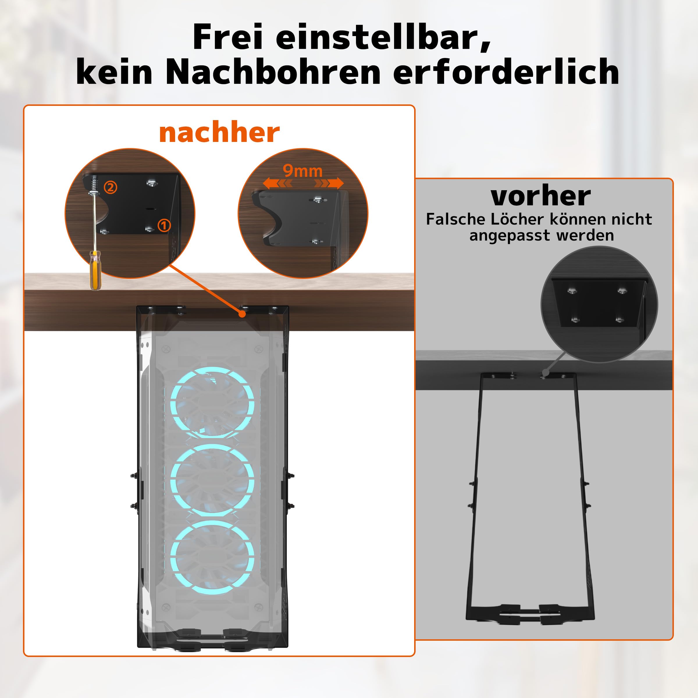 PUTORSEN PC Halterung unter Schreibtisch, Maximale Breite bis zu 340 mm, bis zu 35 kg Tragfähigkeit, PC Untertisch Halterung mit Schutzpolster, Heavy Duty Computergehäuse,Schwarz