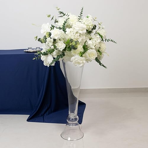 Miniatura 185 de Efavormart - Juego de 2 centros de mesa de trompeta con adornos de cristal transparente de 31 pulgadas, jarrón reversible de plástico para flores