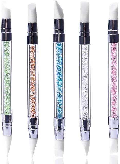Hanyousheng 5Pcs Silicone Nail Art Sculpture Pen, Dual Tipped Silicone Rhinestone Nail Polish Carving Pen, Nail Art DIY Decoration Tool Nail Polish Brush Dotting Salon Tool Set