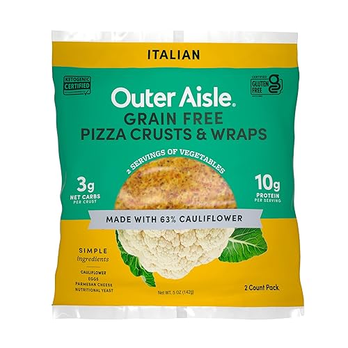 OUTER AISLE Cortezas de pizza de coliflor  Italiano  Keto, sin gluten, bajas en carbohidratos versátiles costras de coliflor  Paquete de 5  10