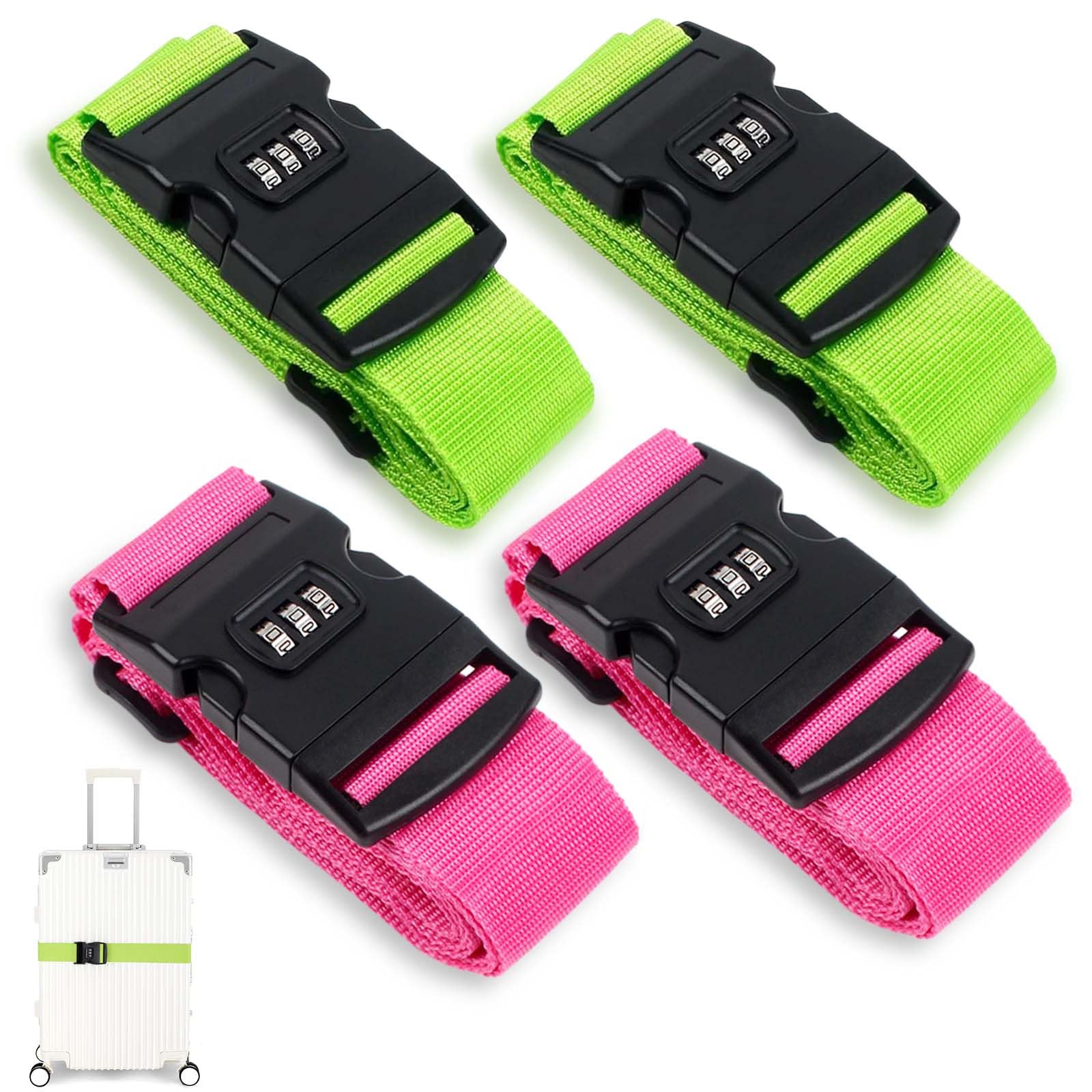 Lot de 4 sangles de valise sécurisées avec serrure à combinaison - Vert et Rouge