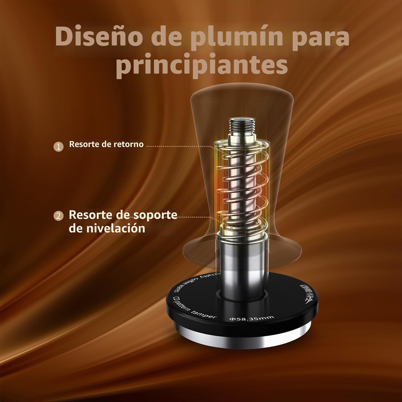 MHW-3BOMBER Tamper de Café de 58mm, Tamper de Espresso Autonivelante con Rebote Automático de 2 Resortes, Herramienta Tamper de 58.35mm para Máquinas de Espresso, Herramienta de Barista, T6101-OS